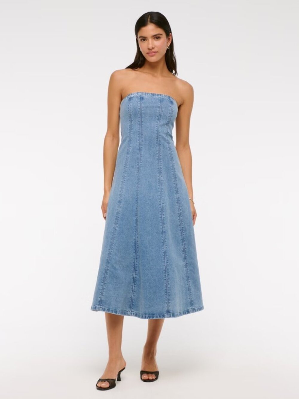 Abercrombie & Fitch The A&F Mila Strapless Denim Midi Dress